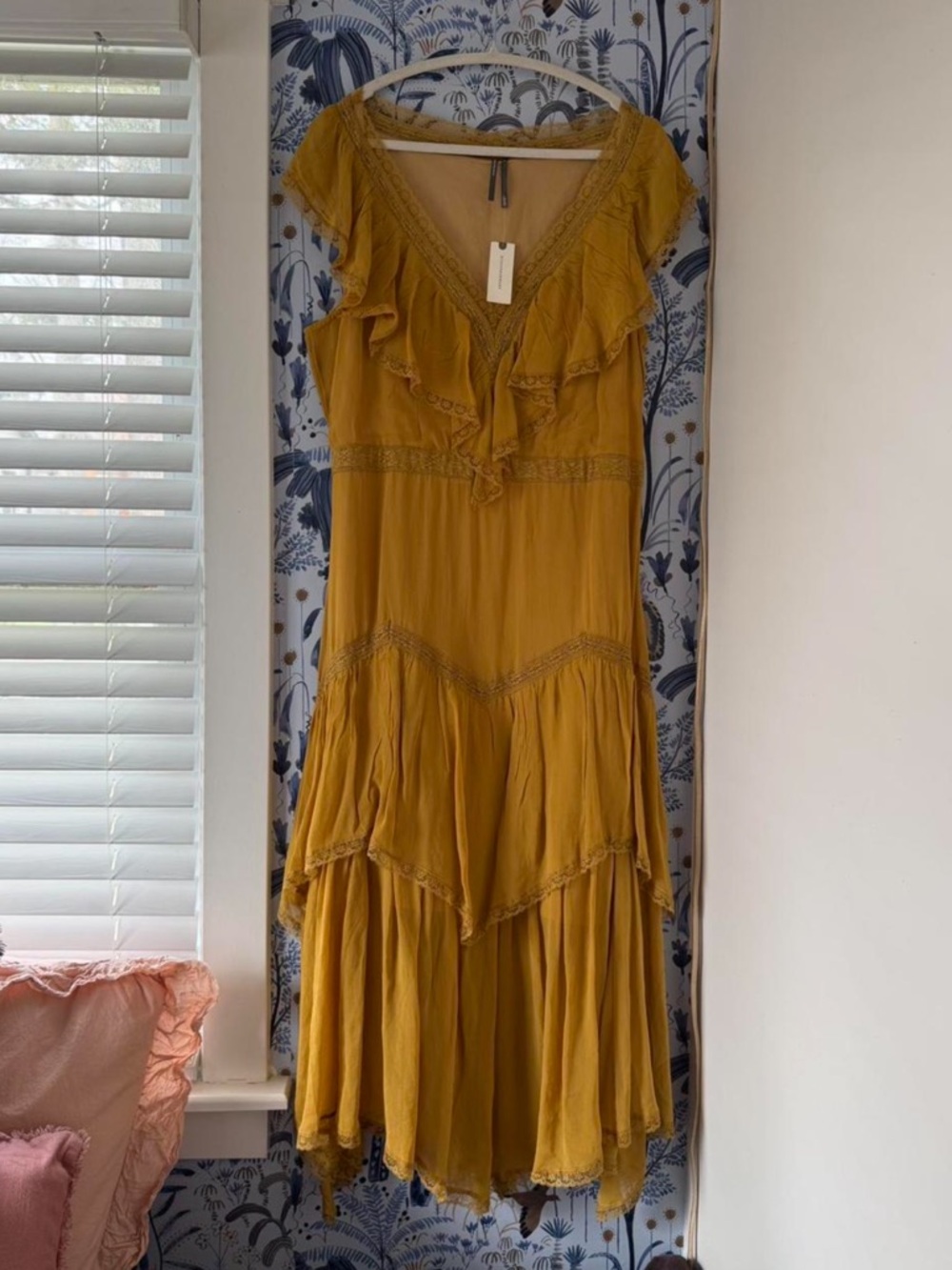 NWT Anthropologie golden yellow ruffle lace maxi dress - XL